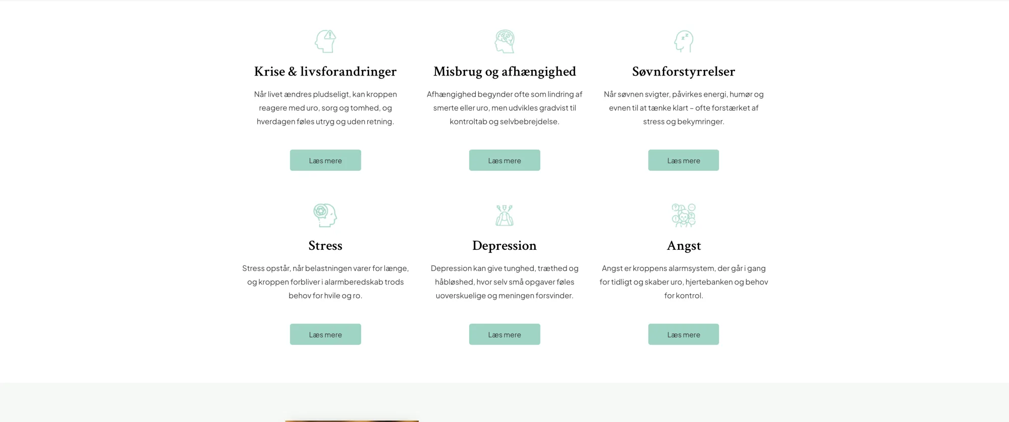 A structured overview presents the different treatment areas in a clear and accessible format. Each section provides a short introduction, allowing users to easily identify which form of support or therapy best matches their needs.