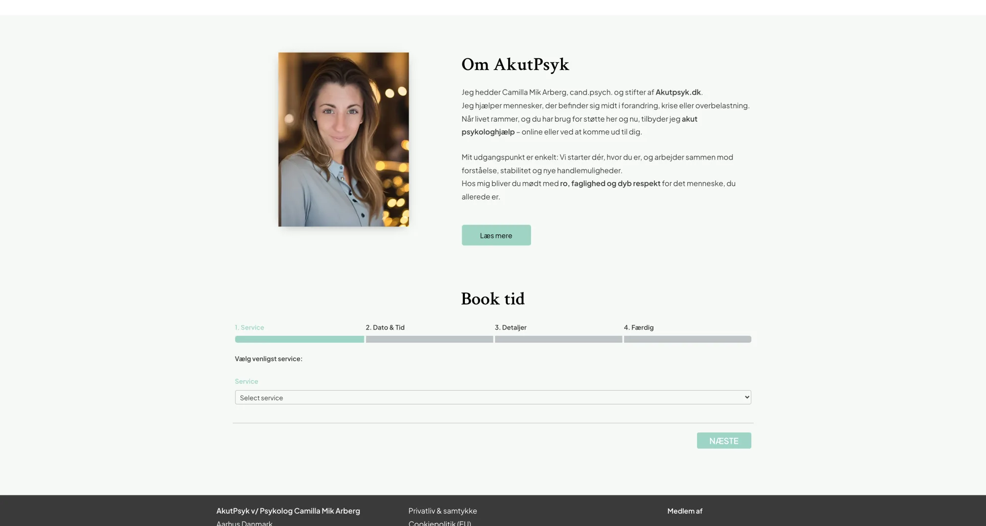 The homepage includes a direct link to booking, placed strategically for visibility and convenience. This allows users who already know they want to schedule a session to do so immediately — minimizing friction and improving the overall user experience.